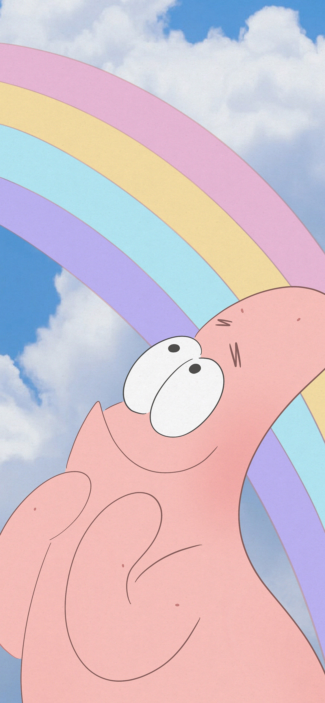 [2436×1125]派大星 海绵宝宝 彩虹 卡通 苹果手机动漫壁纸图片