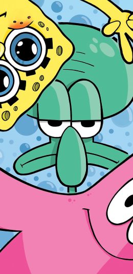 [2436x1125]派大星 海绵宝宝 章鱼哥 苹果手机动漫壁纸图片
