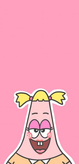 [2436x1125]派大星 海绵宝宝 粉 可爱 苹果手机动漫壁纸图片