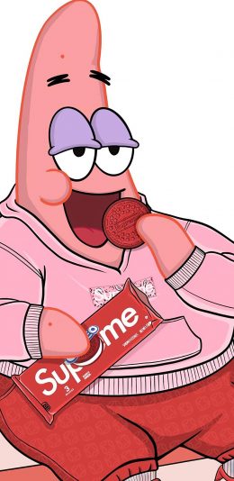 [2436x1125]派大星 潮服 supreme 奥利奥 粉色 吃货 苹果手机动漫壁纸图片