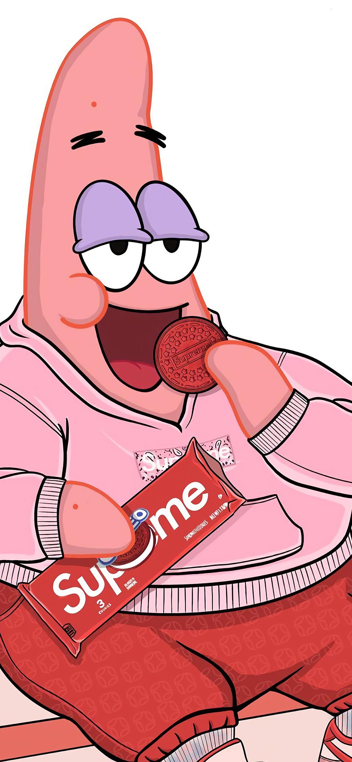 [2436×1125]派大星 潮服 supreme 奥利奥 粉色 吃货 苹果手机动漫壁纸图片