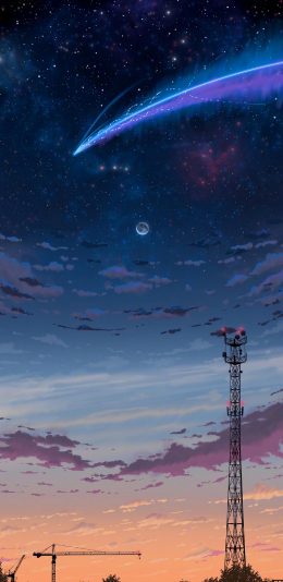 [2436x1125]流星 星空 夜空 漫画 月亮 苹果手机动漫壁纸图片