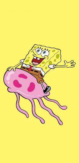 [2436x1125]海绵宝宝 动画 水母 黄色 苹果手机动漫壁纸图片