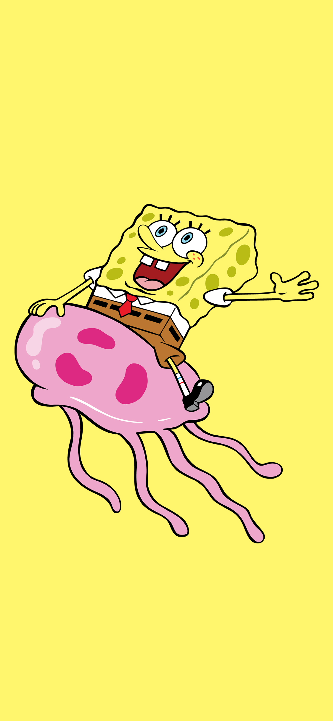 [2436×1125]海绵宝宝 动画 水母 黄色 苹果手机动漫壁纸图片