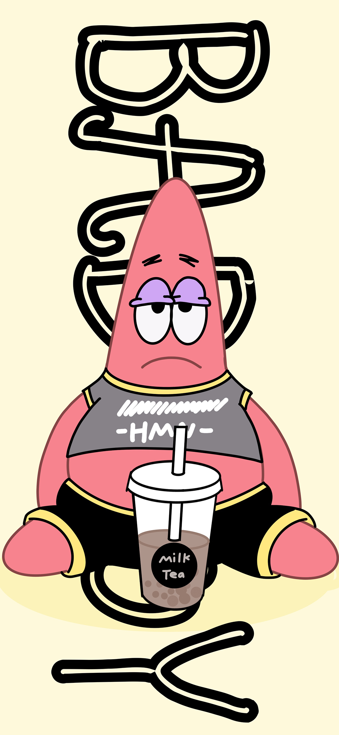 [2436×1125]海绵宝宝 动画 派大星 奶茶 苹果手机动漫壁纸图片