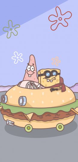 [2436x1125]海绵宝宝 动画 派大星 汉堡 苹果手机动漫壁纸图片