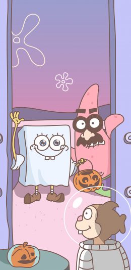 [2436x1125]海绵宝宝 动画 装扮 派大星 苹果手机动漫壁纸图片