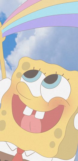 [2436x1125]海绵宝宝 彩虹 卡通 苹果手机动漫壁纸图片