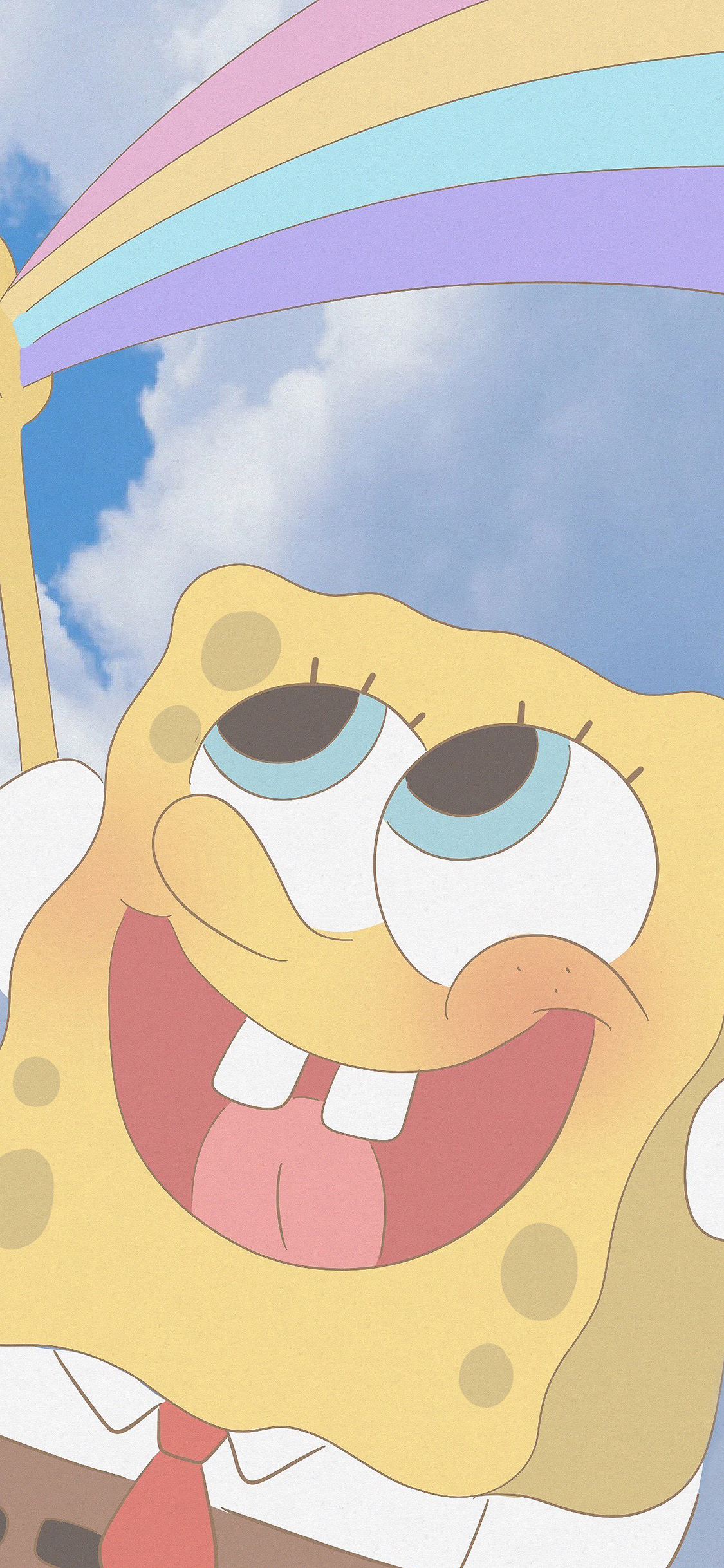 [2436×1125]海绵宝宝 彩虹 卡通 苹果手机动漫壁纸图片