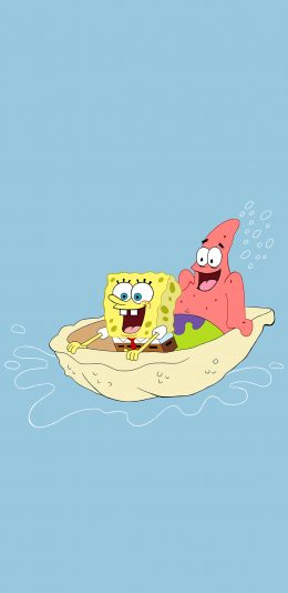 [2436x1125]海绵宝宝 派大星 动画 蓝色 苹果手机动漫壁纸图片