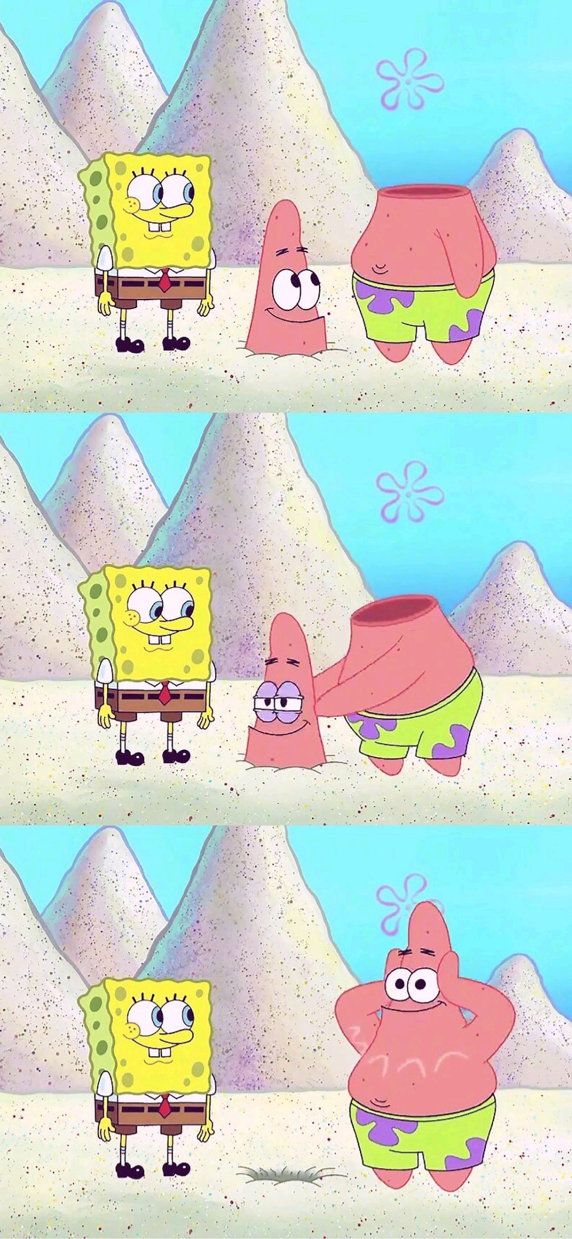 [2436×1125]海绵宝宝 派大星 欧美 可爱 动画 苹果手机动漫壁纸图片