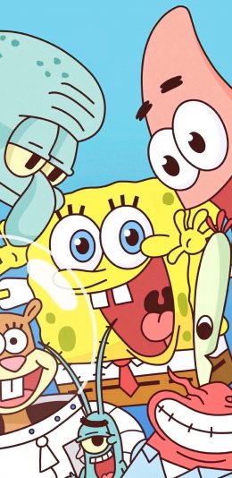[2436x1125]海绵宝宝 派大星 痞老板 蟹老板 章鱼哥 动画 苹果手机动漫壁纸图片