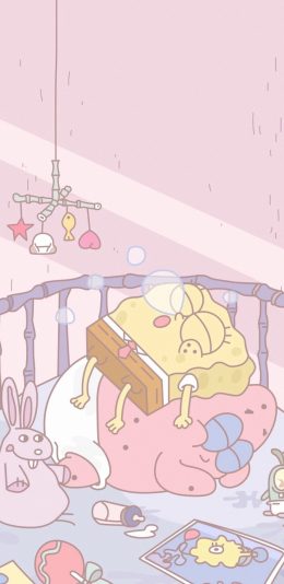 [2436x1125]海绵宝宝 派大星 粉色 卡通 可爱 睡觉 苹果手机动漫壁纸图片