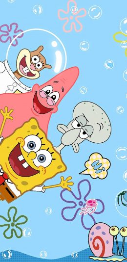 [2436x1125]海绵宝宝 海底 派大星 苹果手机动漫壁纸图片