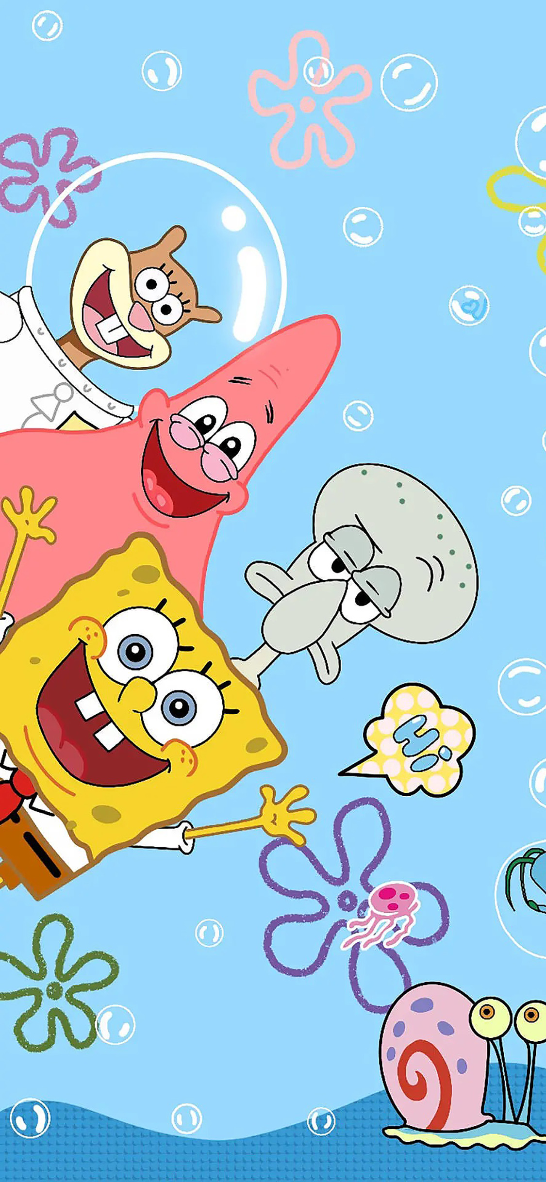 [2436×1125]海绵宝宝 海底 派大星 苹果手机动漫壁纸图片