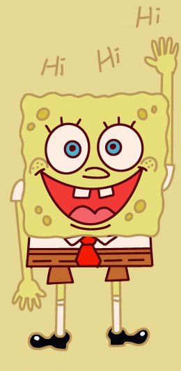 [2436x1125]海绵宝宝 黄 招手 苹果手机动漫壁纸图片