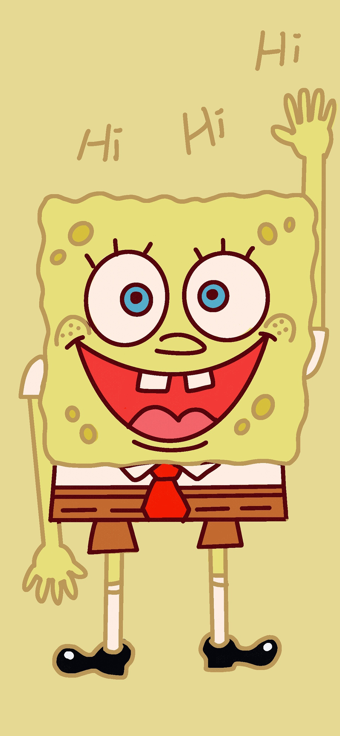 [2436×1125]海绵宝宝 黄 招手 苹果手机动漫壁纸图片