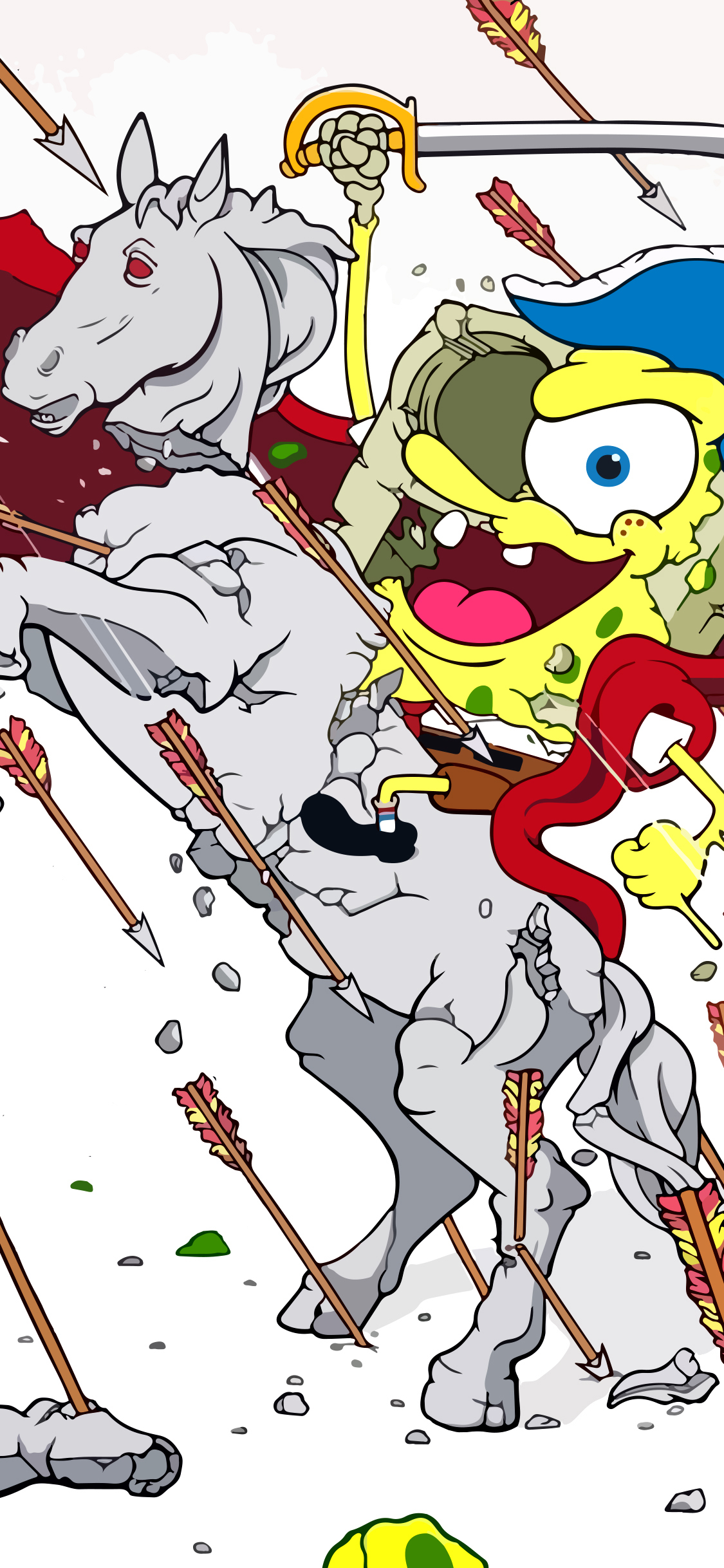 [2436×1125]海绵宝宝 黑化版 骑马 打仗 苹果手机动漫壁纸图片