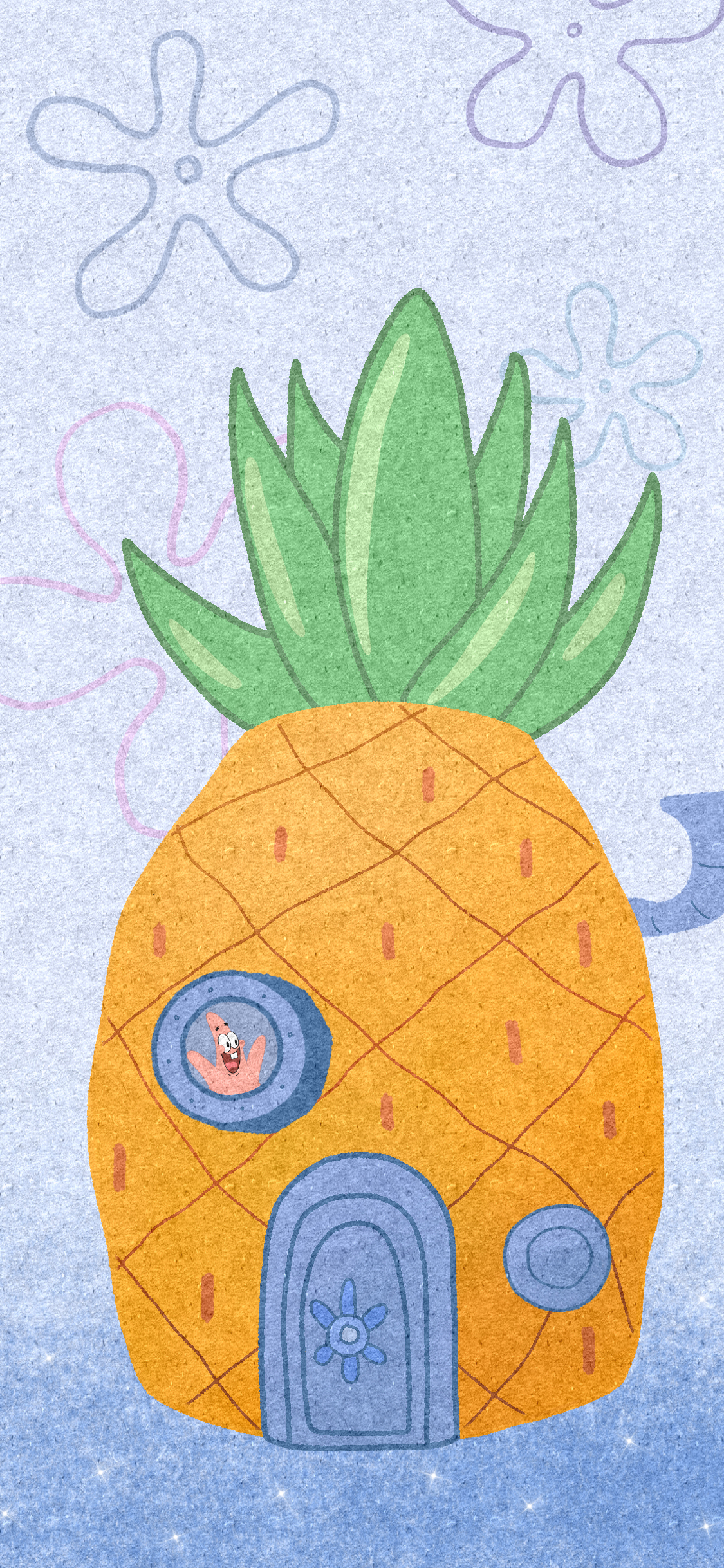 [2436×1125]海绵宝宝与派大星 菠萝屋 （取自微博：一棵萝卜胡 ​​​​） 苹果手机动漫壁纸图片