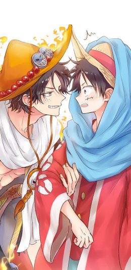 [2436x1125]海贼王 日漫 路飞 火拳艾斯 苹果手机动漫壁纸图片