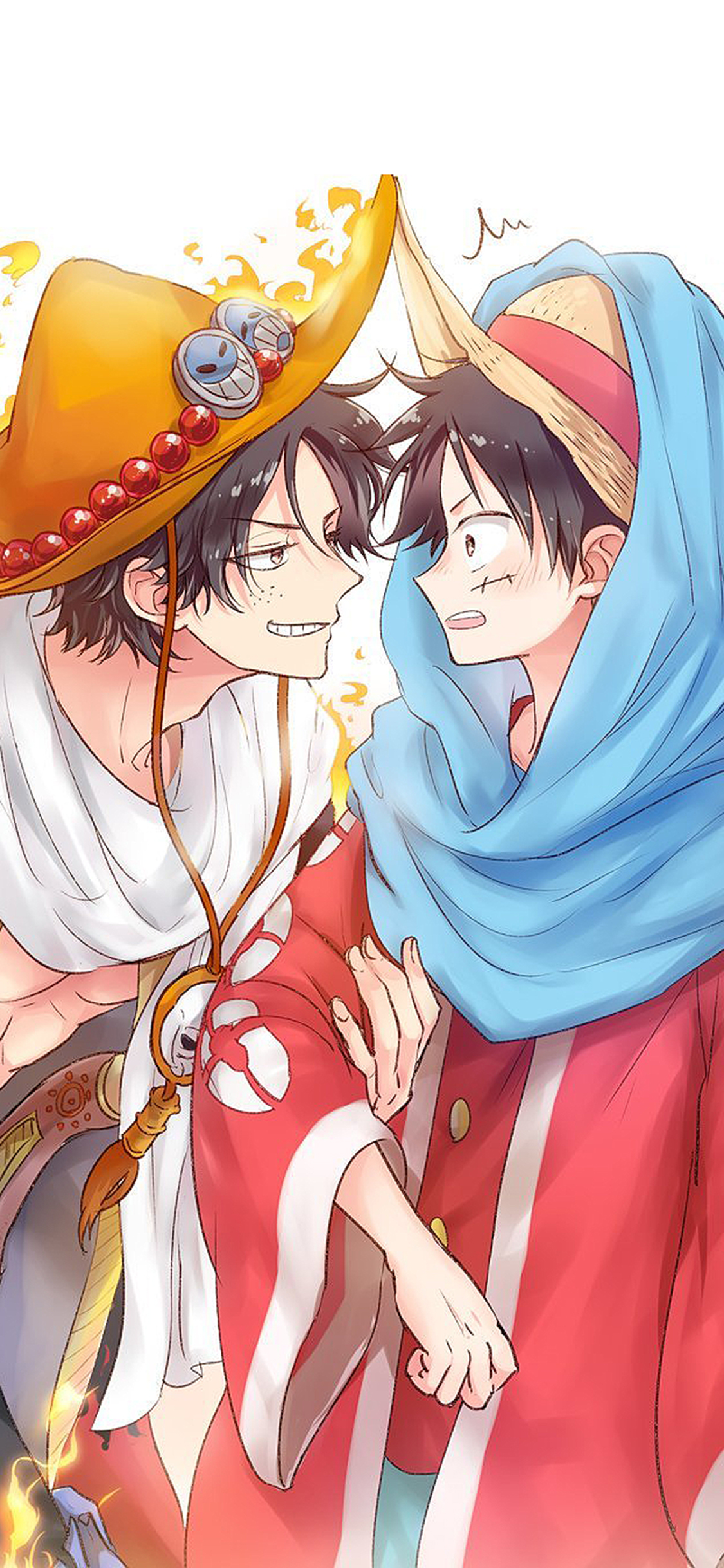 [2436×1125]海贼王 日漫 路飞 火拳艾斯 苹果手机动漫壁纸图片