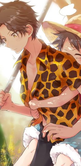 [2436x1125]海贼王 日漫 路飞 艾斯 苹果手机动漫壁纸图片