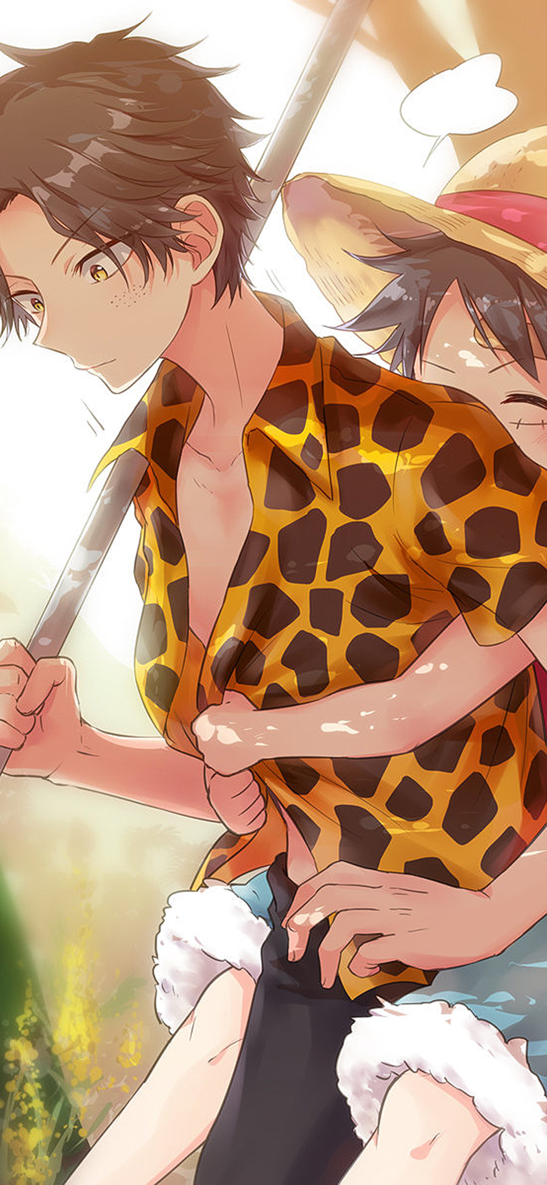 [2436×1125]海贼王 日漫 路飞 艾斯 苹果手机动漫壁纸图片