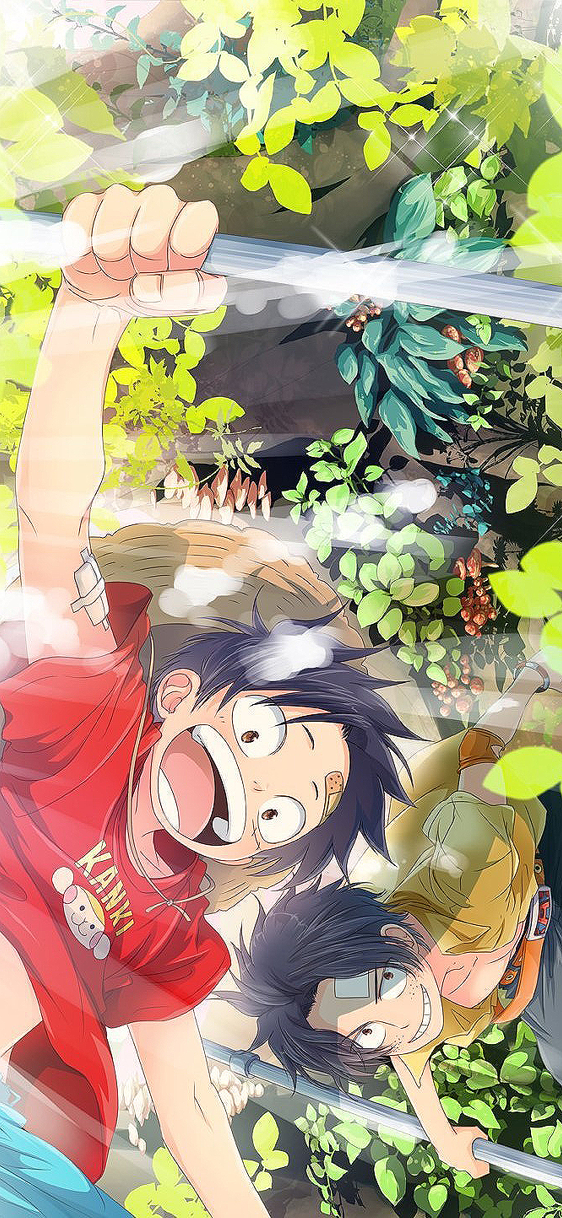 [2436×1125]海贼王 火拳艾斯 草帽路飞 苹果手机动漫壁纸图片