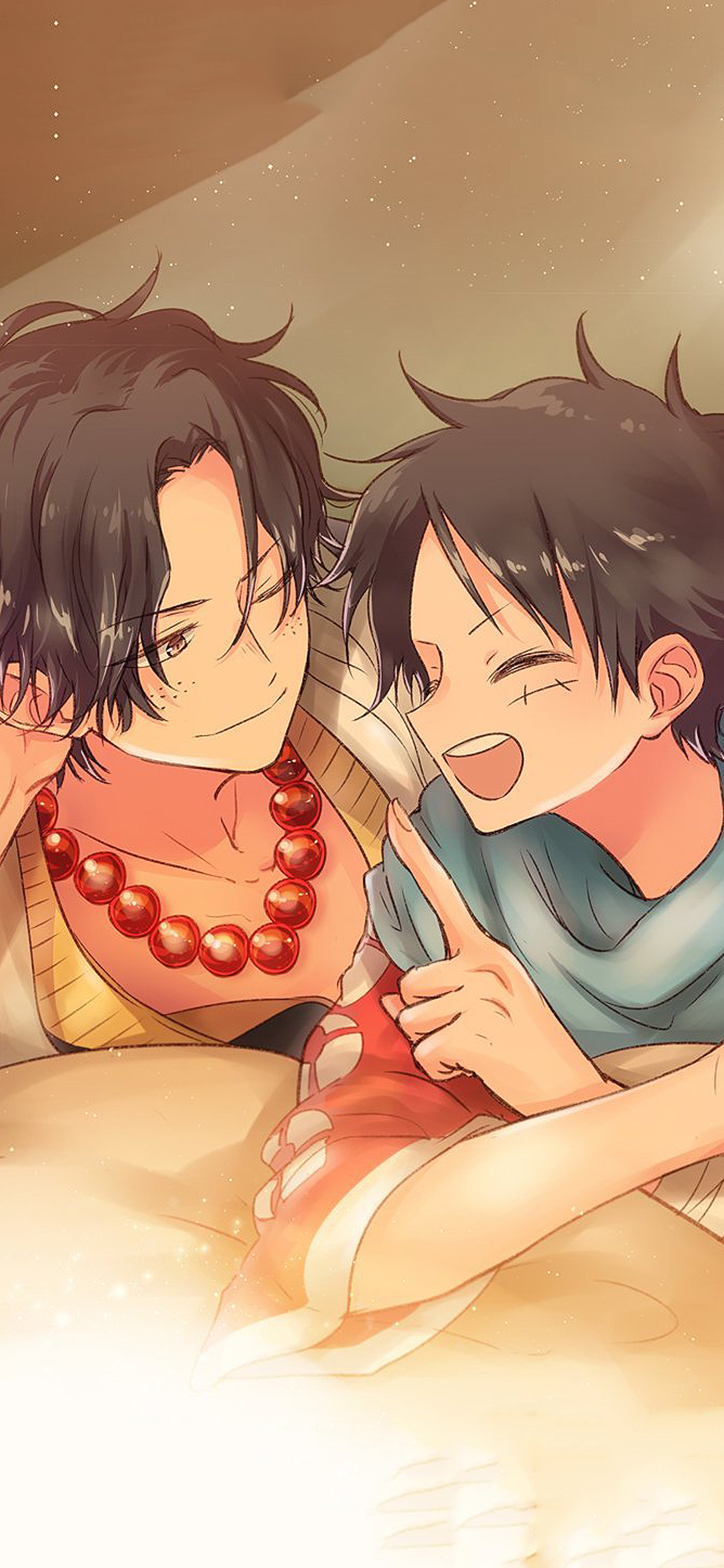 [2436×1125]海贼王 火拳艾斯 路飞 日漫 苹果手机动漫壁纸图片