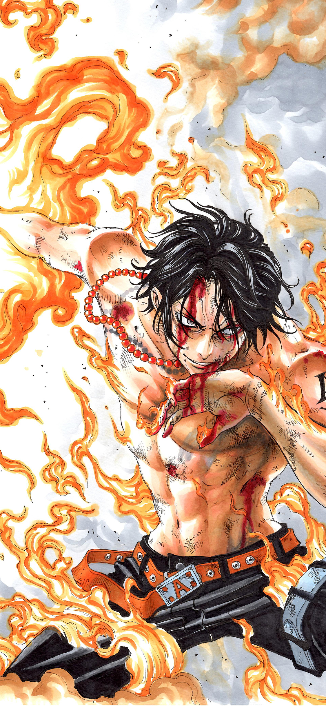 [2436×1125]海贼王 白胡子海贼团 艾斯 火拳 苹果手机动漫壁纸图片