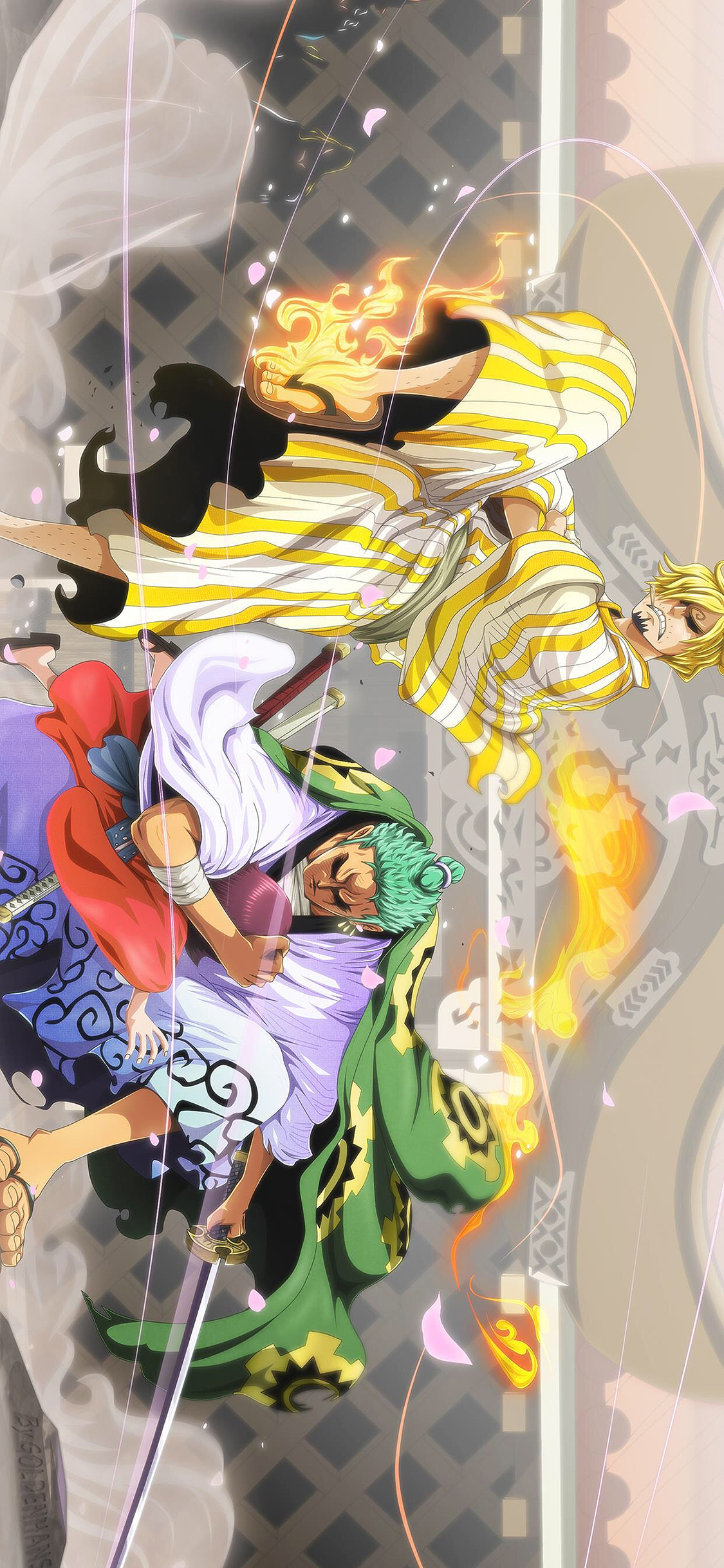 [2436×1125]海贼王 草帽海贼团 香吉士 索隆 苹果手机动漫壁纸图片