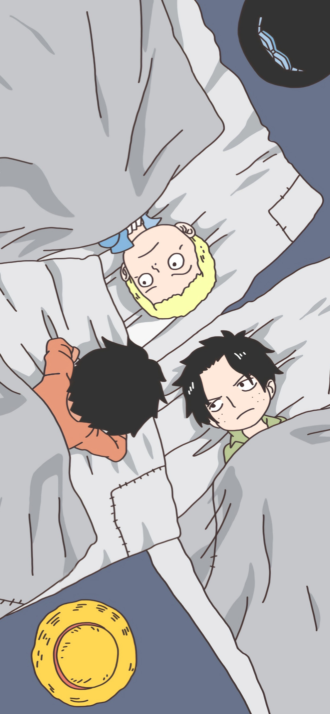 [2436×1125]海贼王 路飞 索隆 被子 草帽 苹果手机动漫壁纸图片