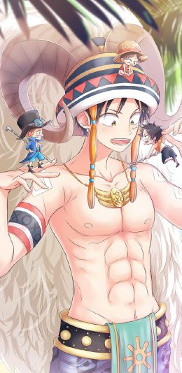 [2436x1125]海贼王 路飞 艾斯 萨博 苹果手机动漫壁纸图片