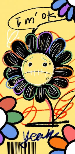 [2436x1125]涂鸦 太阳花 丧脸 色彩 苹果手机动漫壁纸图片