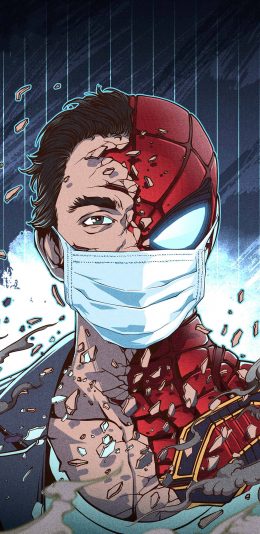 [2436x1125]漫威 插画 蜘蛛侠 口罩 疫情（取自站酷网：插画杨权） 苹果手机动漫壁纸图片