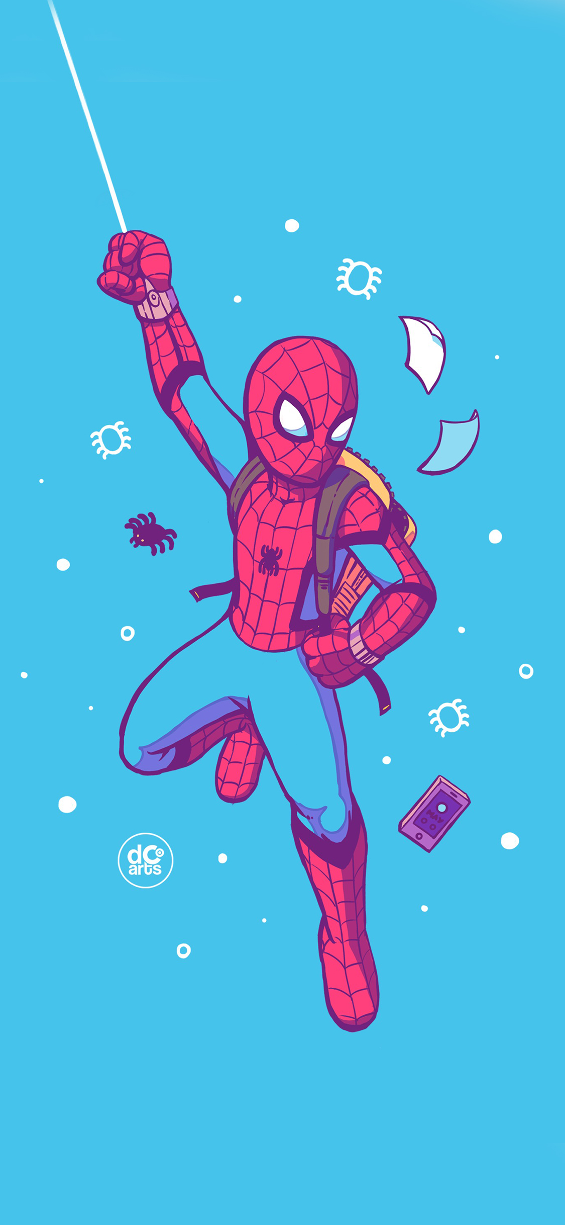 [2436×1125]漫威 英雄 蜘蛛侠 Q版 苹果手机动漫壁纸图片