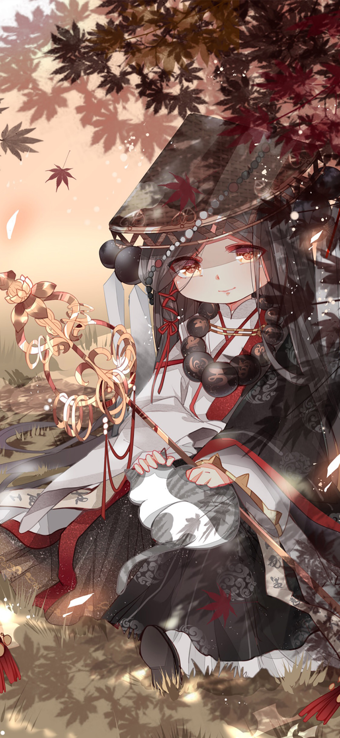 [2436×1125]漫画 少女 佛系 锡杖 苹果手机动漫壁纸图片