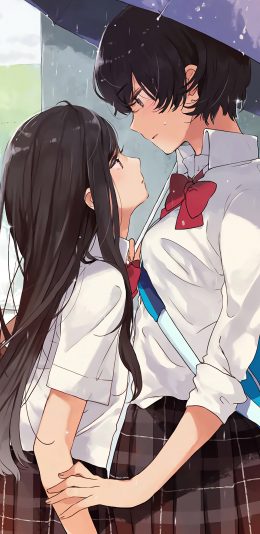[2436x1125]漫画 少女 制服 二次元 校园 雨伞 苹果手机动漫壁纸图片
