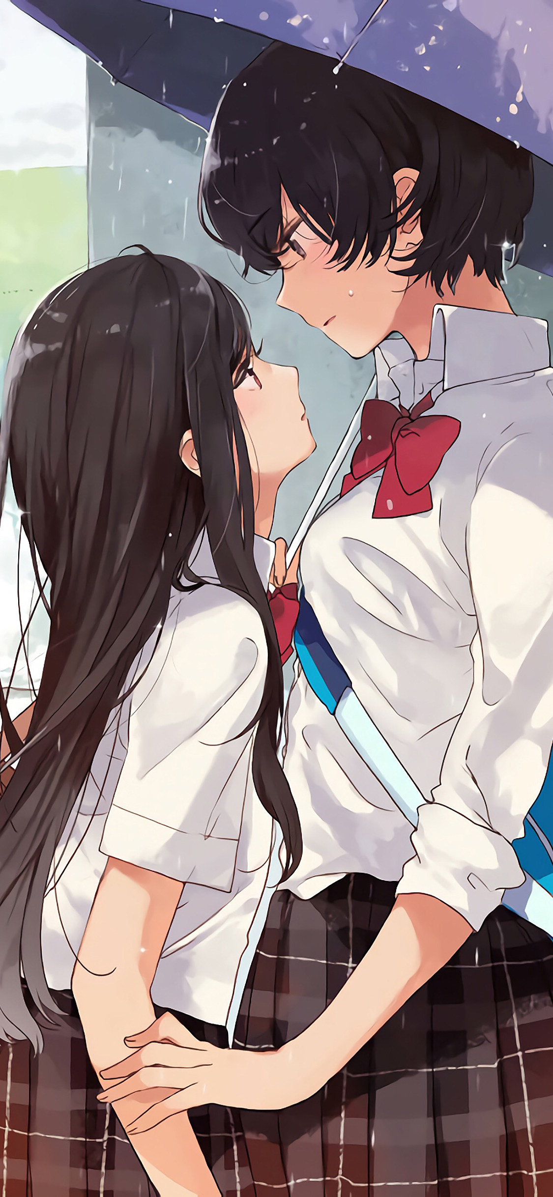 [2436×1125]漫画 少女 制服 二次元 校园 雨伞 苹果手机动漫壁纸图片