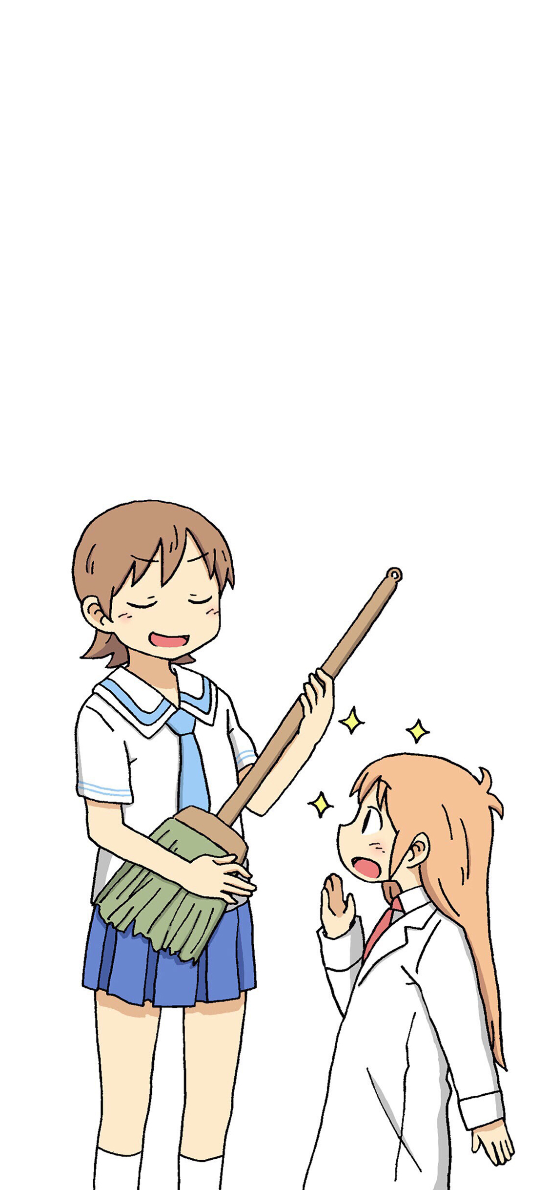 [2436×1125]漫画 少女 学生 二次元 扫把 弹唱 苹果手机动漫壁纸图片