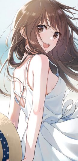 [2436x1125]漫画 少女 海边 二次元 苹果手机动漫壁纸图片