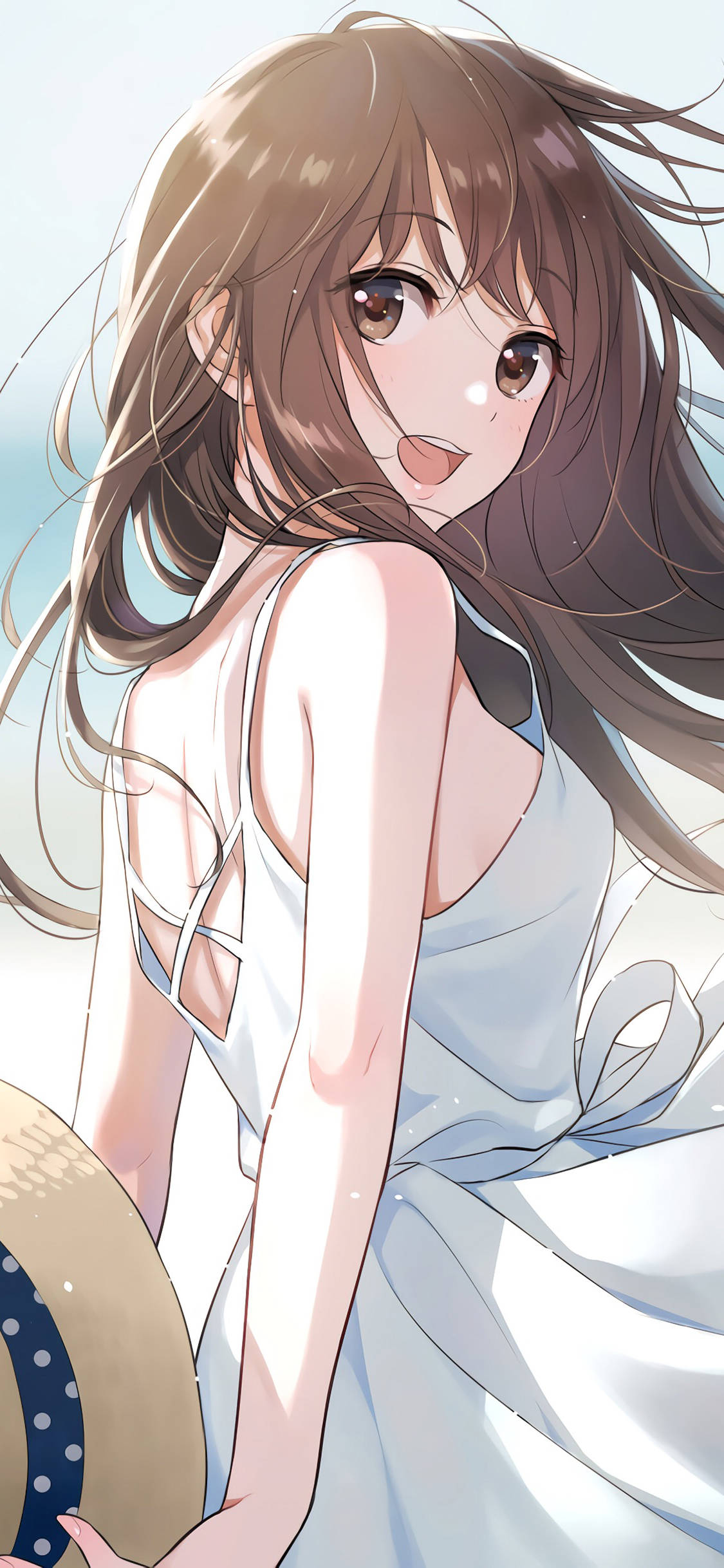 [2436×1125]漫画 少女 海边 二次元 苹果手机动漫壁纸图片