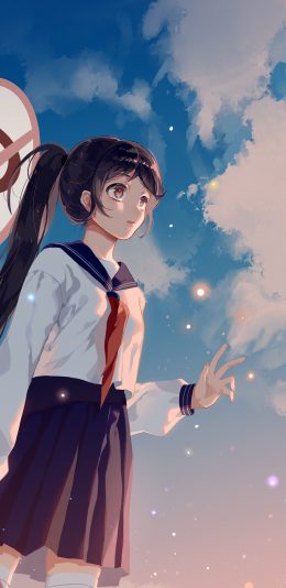 [2436x1125]漫画 少女 站牌 二次元 制服 校服 苹果手机动漫壁纸图片