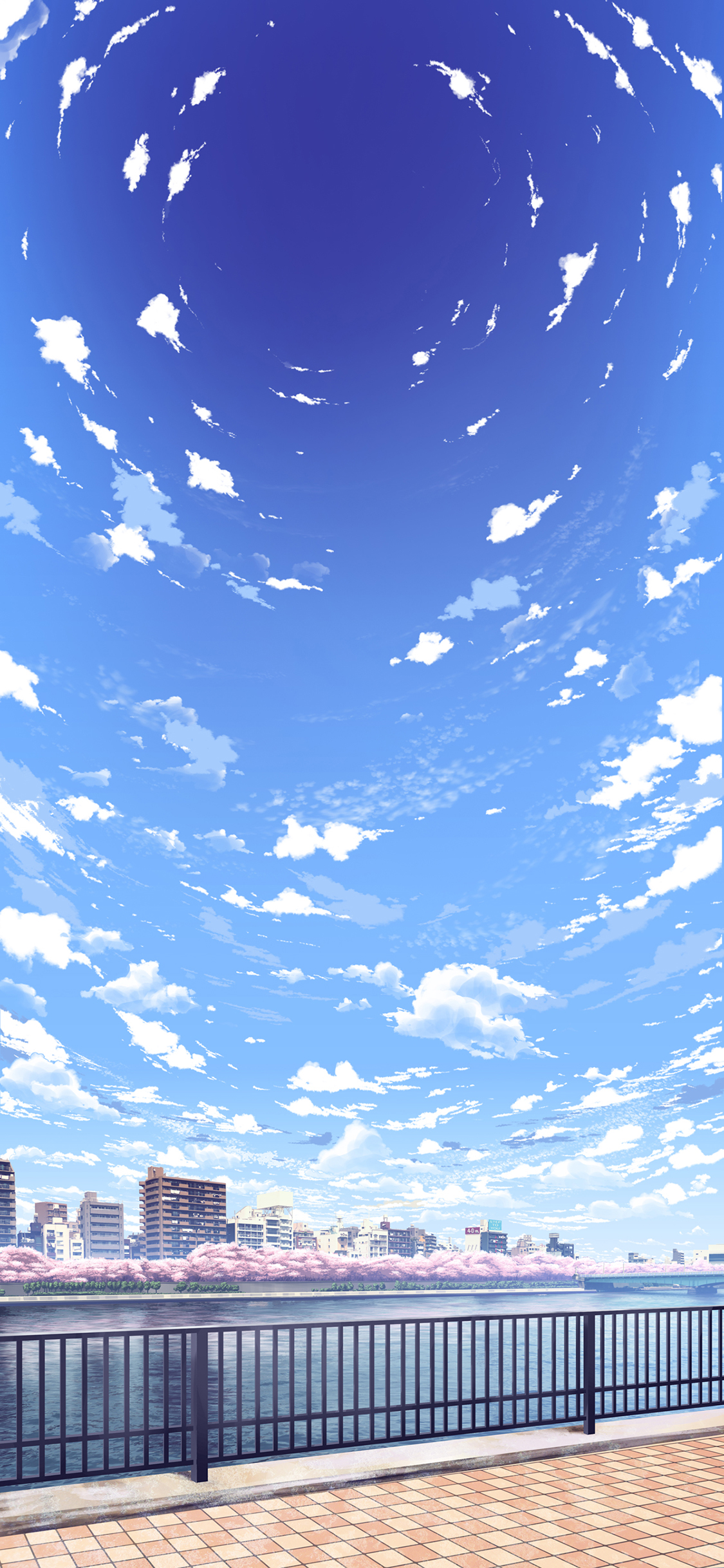 [2436×1125]漫画场景 天空 城市 唯美 苹果手机动漫壁纸图片