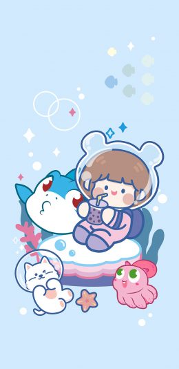 [2436x1125]潜艇总动员 卡通 插画 海底 章鱼 肉肉酱 苹果手机动漫壁纸图片