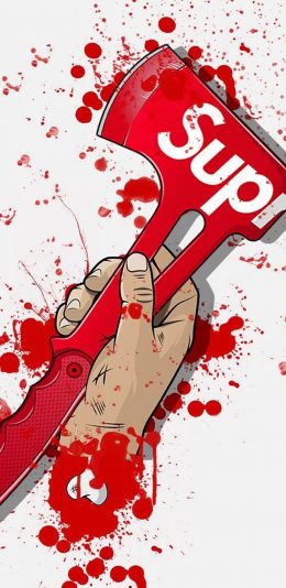 [2436x1125]潮图 supreme 斧头 血腥 苹果手机动漫壁纸图片