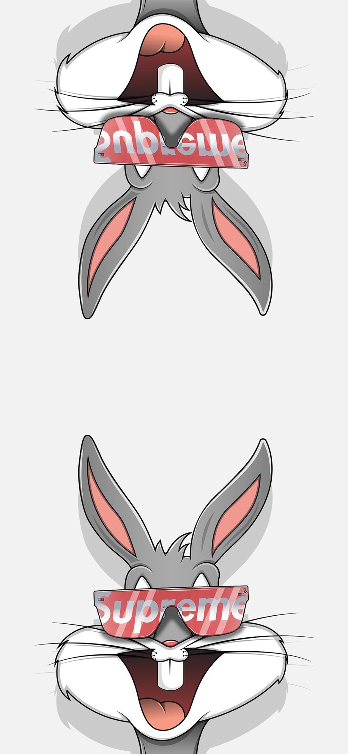 [2436×1125]潮图 兔八哥 眼镜 supreme 苹果手机动漫壁纸图片