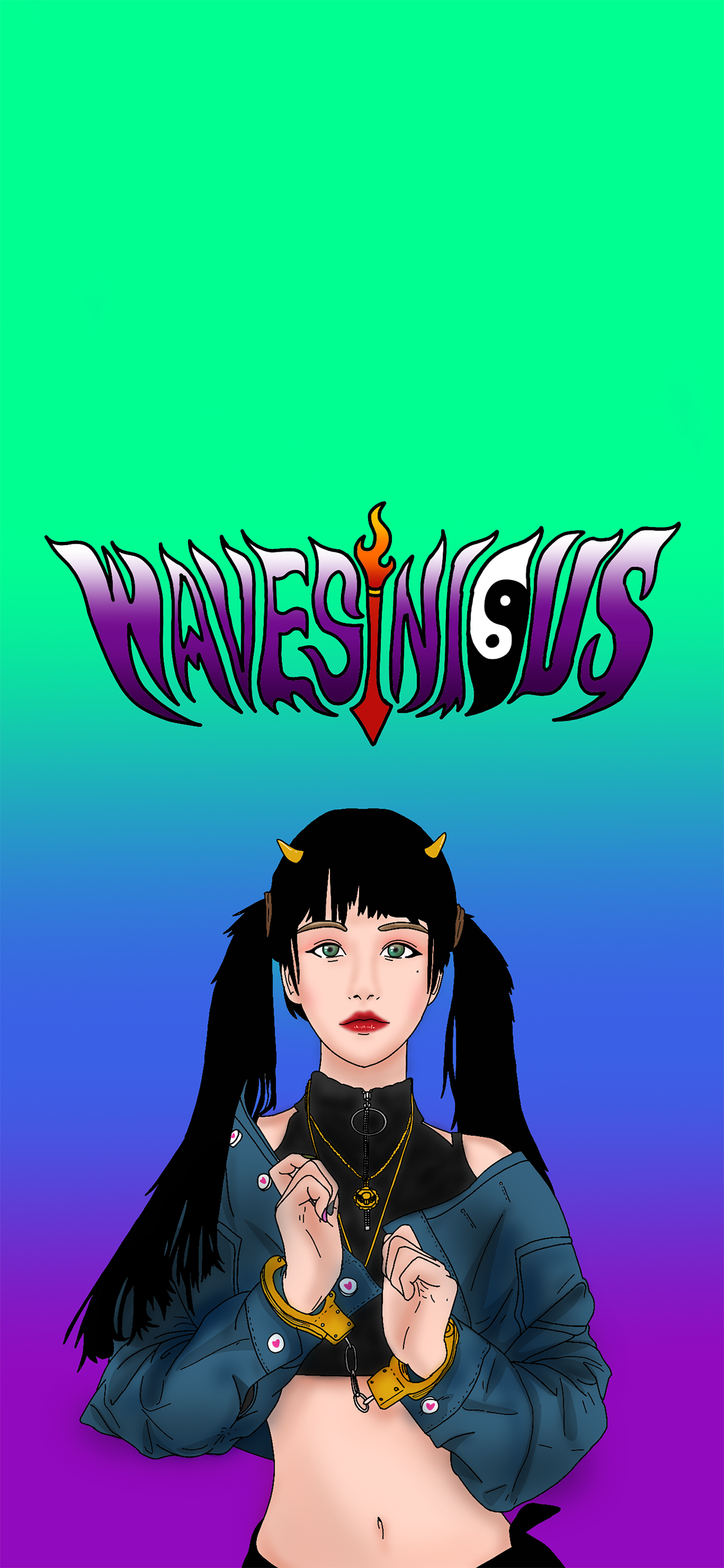 [2436×1125]潮图 女孩 个性 渐变 苹果手机动漫壁纸图片