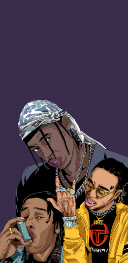 [2436x1125]潮图 插图 rapper 脏辫 音乐人 苹果手机动漫壁纸图片