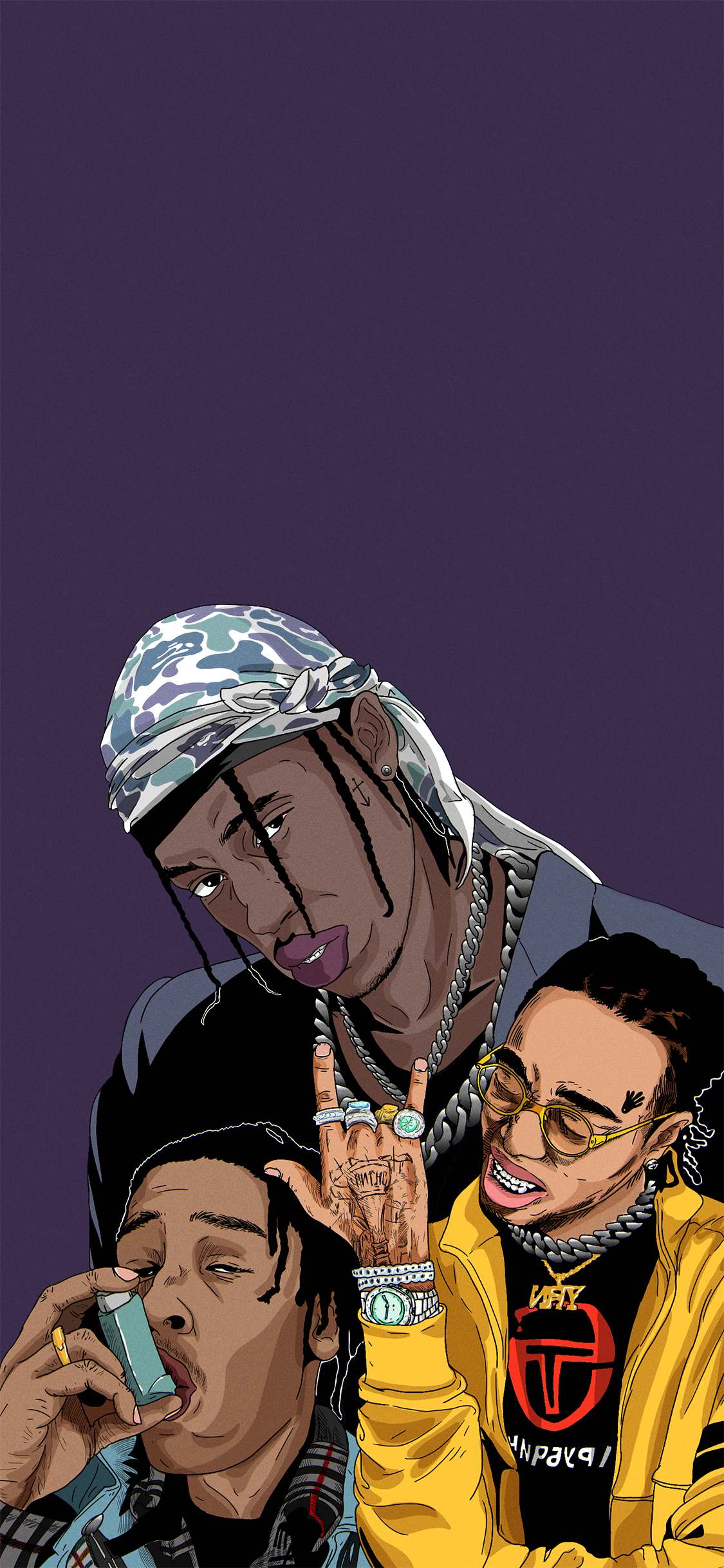 [2436×1125]潮图 插图 rapper 脏辫 音乐人 苹果手机动漫壁纸图片